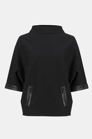 Joseph Ribkoff High Neck Knit Top With Faux Leather Detail Black