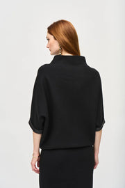 Joseph Ribkoff High Neck Knit Top With Faux Leather Detail Black