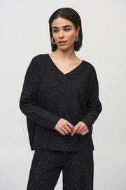 Joseph Ribkoff V-Neck Knit Glitter Top Black