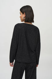 Joseph Ribkoff V-Neck Knit Glitter Top Black