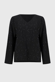 Joseph Ribkoff V-Neck Knit Glitter Top Black