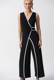 Joseph Ribkoff Sleeveless V-Neck Jumpsuit Midnight Blue/Vanilla