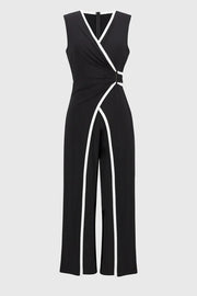 Joseph Ribkoff Sleeveless V-Neck Jumpsuit Midnight Blue/Vanilla