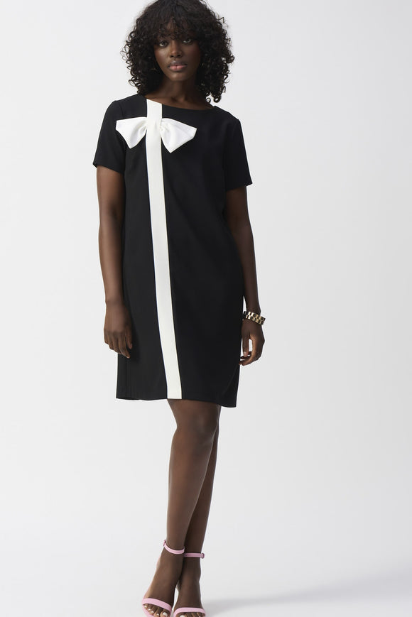 Joseph Ribkoff Shift Dress With Bow Detail Black/Vanilla