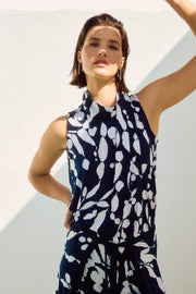 Joseph Ribkoff Knit Abstract Print Top Midnight Blue/Beige