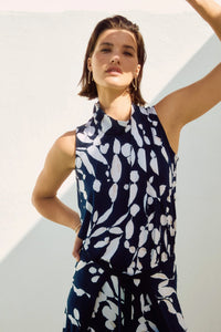 Joseph Ribkoff Knit Abstract Print Top Midnight Blue/Beige