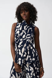 Joseph Ribkoff Knit Abstract Print Top Midnight Blue/Beige