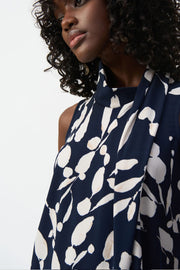 Joseph Ribkoff Knit Abstract Print Top Midnight Blue/Beige