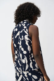 Joseph Ribkoff Knit Abstract Print Top Midnight Blue/Beige
