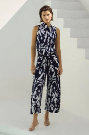 Joseph Ribkoff Floral Abstract Print Trouser Midnight Blue/Beige