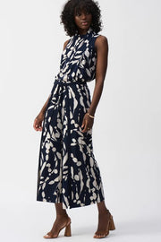 Joseph Ribkoff Floral Abstract Print Trouser Midnight Blue/Beige