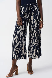 Joseph Ribkoff Floral Abstract Print Trouser Midnight Blue/Beige