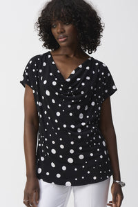 Joseph Ribkoff Polka Dot Print Top Black/Vanilla