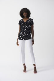 Joseph Ribkoff Polka Dot Print Top Black/Vanilla