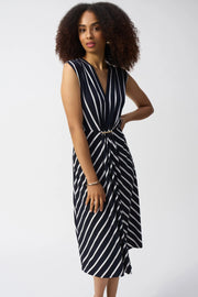 Joseph Ribkoff V-Neck Stripe Dress Midnight Blue/Vanilla