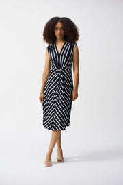 Joseph Ribkoff V-Neck Stripe Dress Midnight Blue/Vanilla