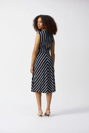 Joseph Ribkoff V-Neck Stripe Dress Midnight Blue/Vanilla