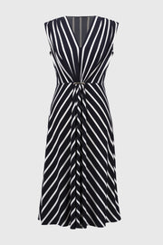 Joseph Ribkoff V-Neck Stripe Dress Midnight Blue/Vanilla