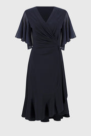 Joseph Ribkoff Flutter Sleeve Wrap Dress Midnight Blue