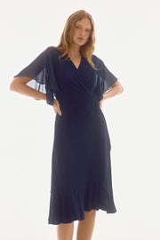 Joseph Ribkoff Flutter Sleeve Wrap Dress Midnight Blue