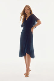 Joseph Ribkoff Flutter Sleeve Wrap Dress Midnight Blue