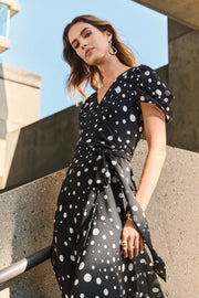 Joseph Ribkoff Chiffon Polka Dot Print Wrap Dress