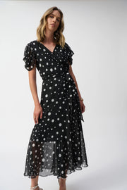 Joseph Ribkoff Chiffon Polka Dot Print Wrap Dress