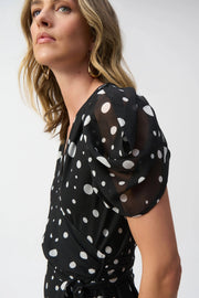 Joseph Ribkoff Chiffon Polka Dot Print Wrap Dress