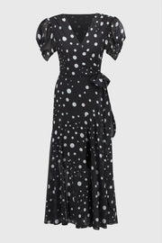 Joseph Ribkoff Chiffon Polka Dot Print Wrap Dress