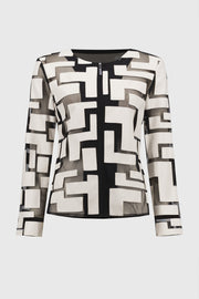 Joseph Ribkoff Mesh Leatherette Geo Jacket Moonstone/Black