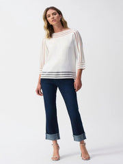 Joseph Ribkoff Mesh Stripe Detail Top Vanilla