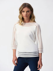 Joseph Ribkoff Mesh Stripe Detail Top Vanilla