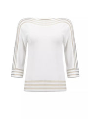 Joseph Ribkoff Mesh Stripe Detail Top Vanilla