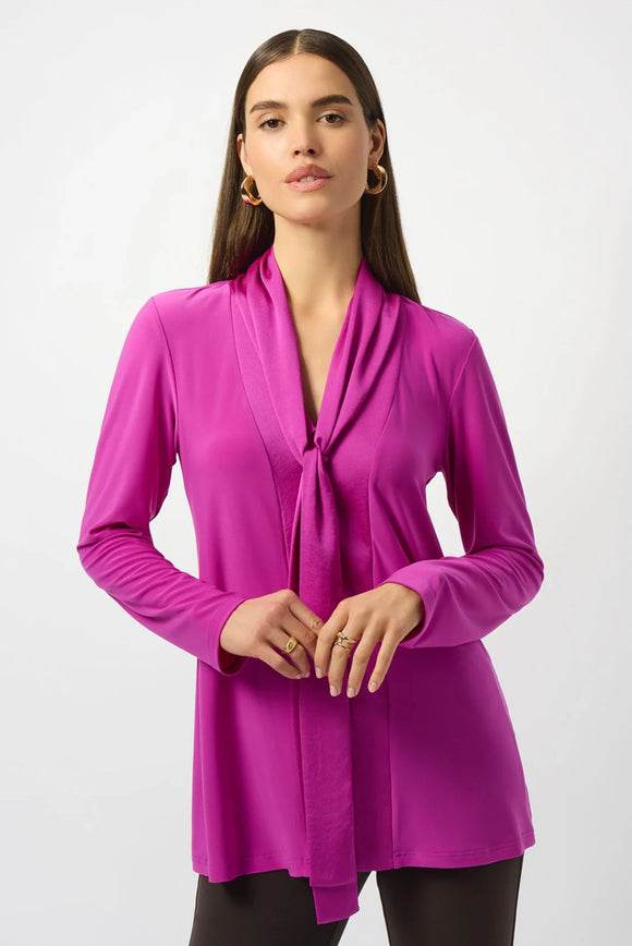 Joseph Ribkoff Silky Knit Top With Scarf Tie Cosmos Pink
