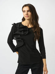 Joseph Ribkoff Ruffled Crew Neck Top Black