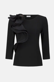 Joseph Ribkoff Ruffled Crew Neck Top Black
