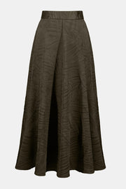 Joseph Ribkoff Pleated Satin Flared Skirt Avocado