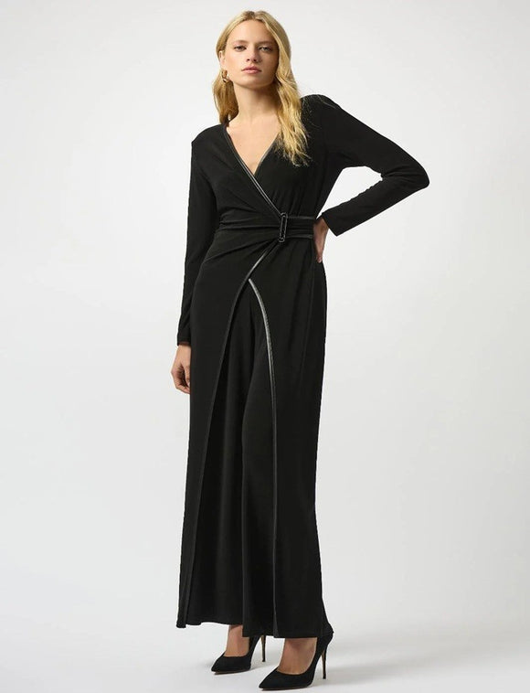 Joseph Ribkoff Black Jumpsuit With Leatherette Trim