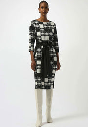 Joseph Ribkoff Jacquard Check Dress Black/Cream