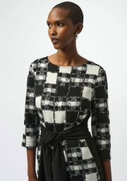 Joseph Ribkoff Jacquard Check Dress Black/Cream
