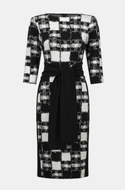 Joseph Ribkoff Jacquard Check Dress Black/Cream