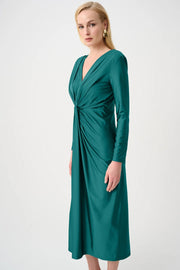 Joseph Ribkoff Draped V-neck Sheath Dress Opulent Green