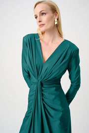 Joseph Ribkoff Draped V-neck Sheath Dress Opulent Green