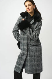 Joseph Ribkoff Coat With Faux Fur Trim Black/White