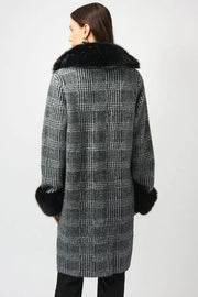 Joseph Ribkoff Coat With Faux Fur Trim Black/White