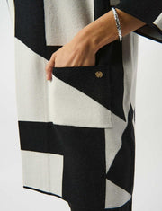 Joseph Ribkoff Knit Cover Up Abstract Print Black/Vanilla