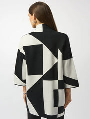 Joseph Ribkoff Knit Cover Up Abstract Print Black/Vanilla