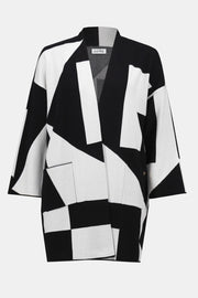 Joseph Ribkoff Knit Cover Up Abstract Print Black/Vanilla