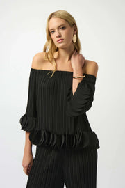 Joseph Ribkoff Off-Shoulder Pleated Top Black