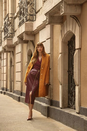 Joseph Ribkoff Leatherette Long Pencil Skirt Merlot